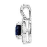 Sterling Silver Rhodium-Plated Sapphire & Diamond Pendant  Polished, Elegant September Birthstone